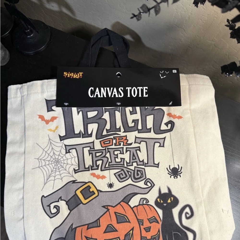 Mini Canvas Tote by Spirit Halloween  – “Trick or Treat” Pumpkins, Witch, Cat